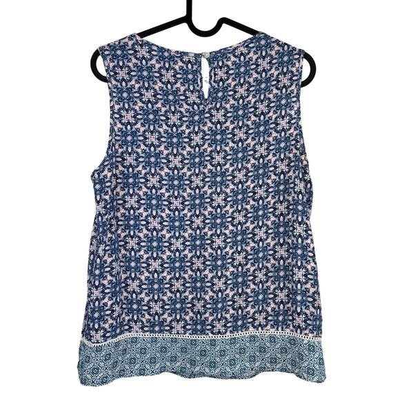 Casual Collection by F&F Blue Pink Kaleidoscope Preppy Boho Coastal Top Size 8 - Picture 2 of 6
